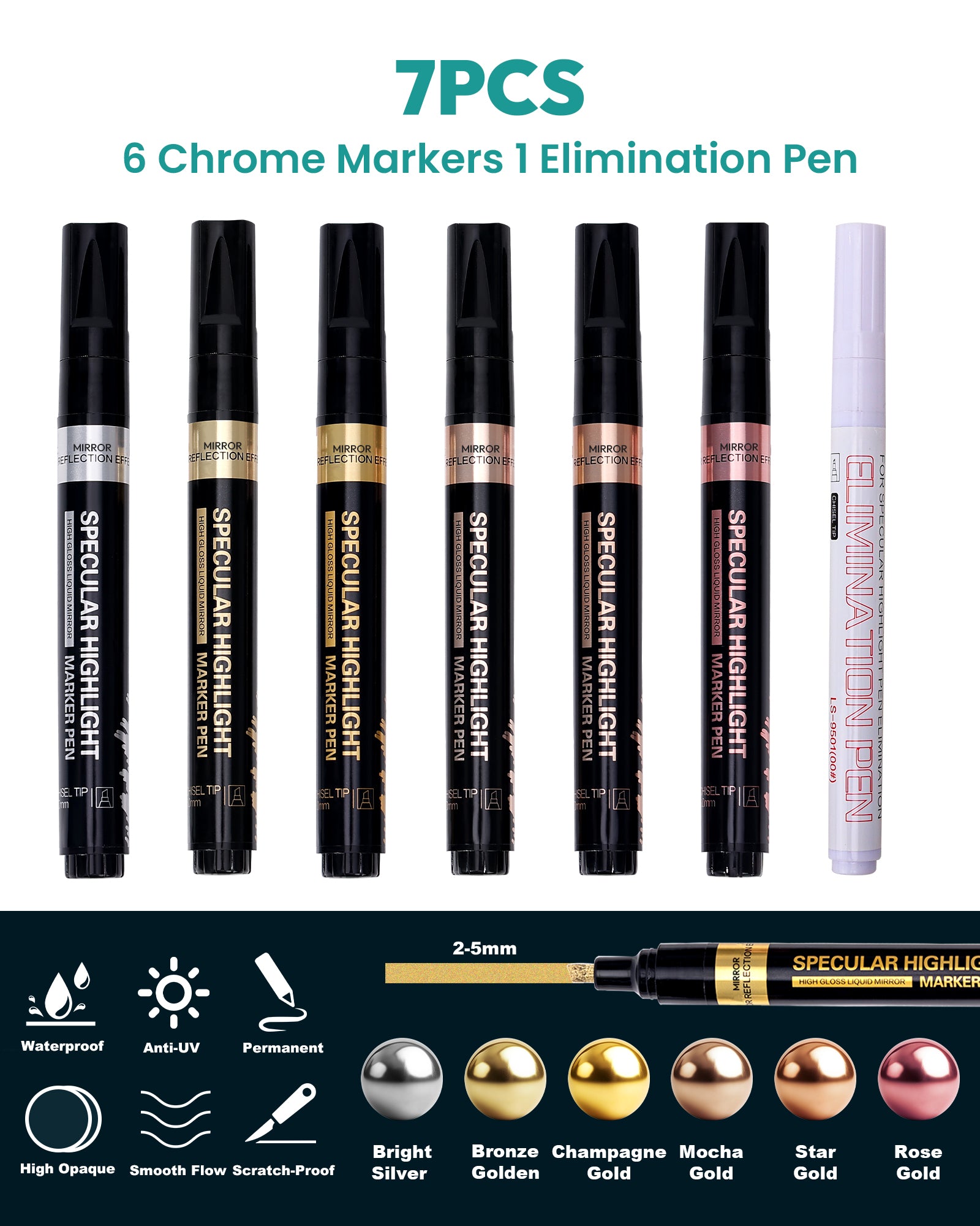 Resiners® Metallic Chrome Paint Markers Pen