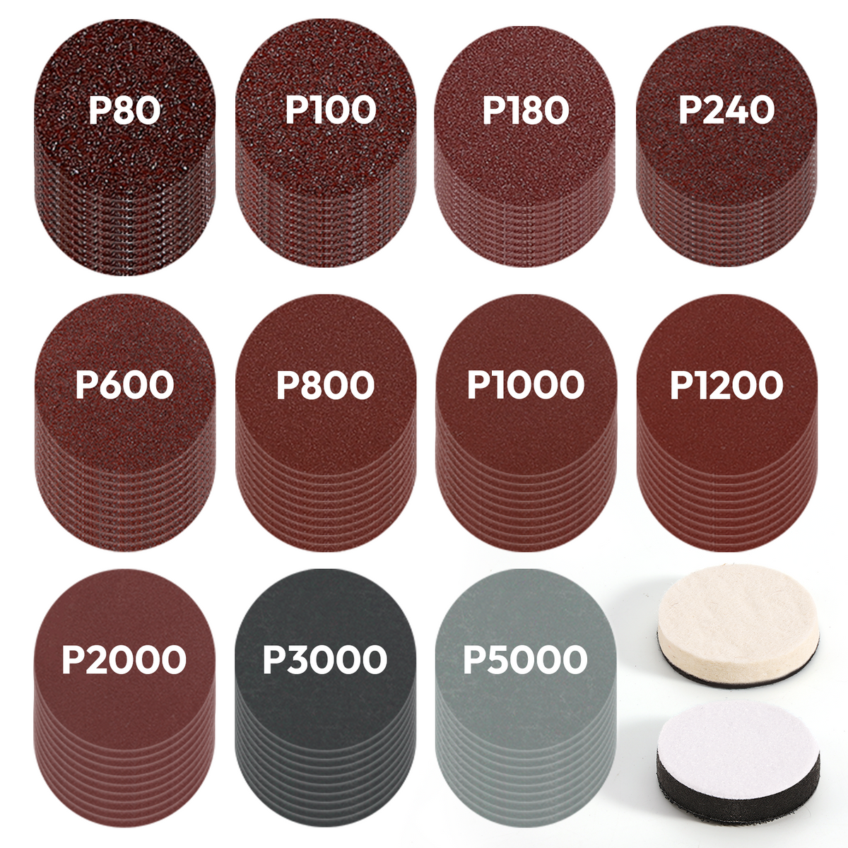 Resiners® 110 Pcs 3 Inch Sanding Discs, Hook & Loop 80-5000 Grit Sandpaper
