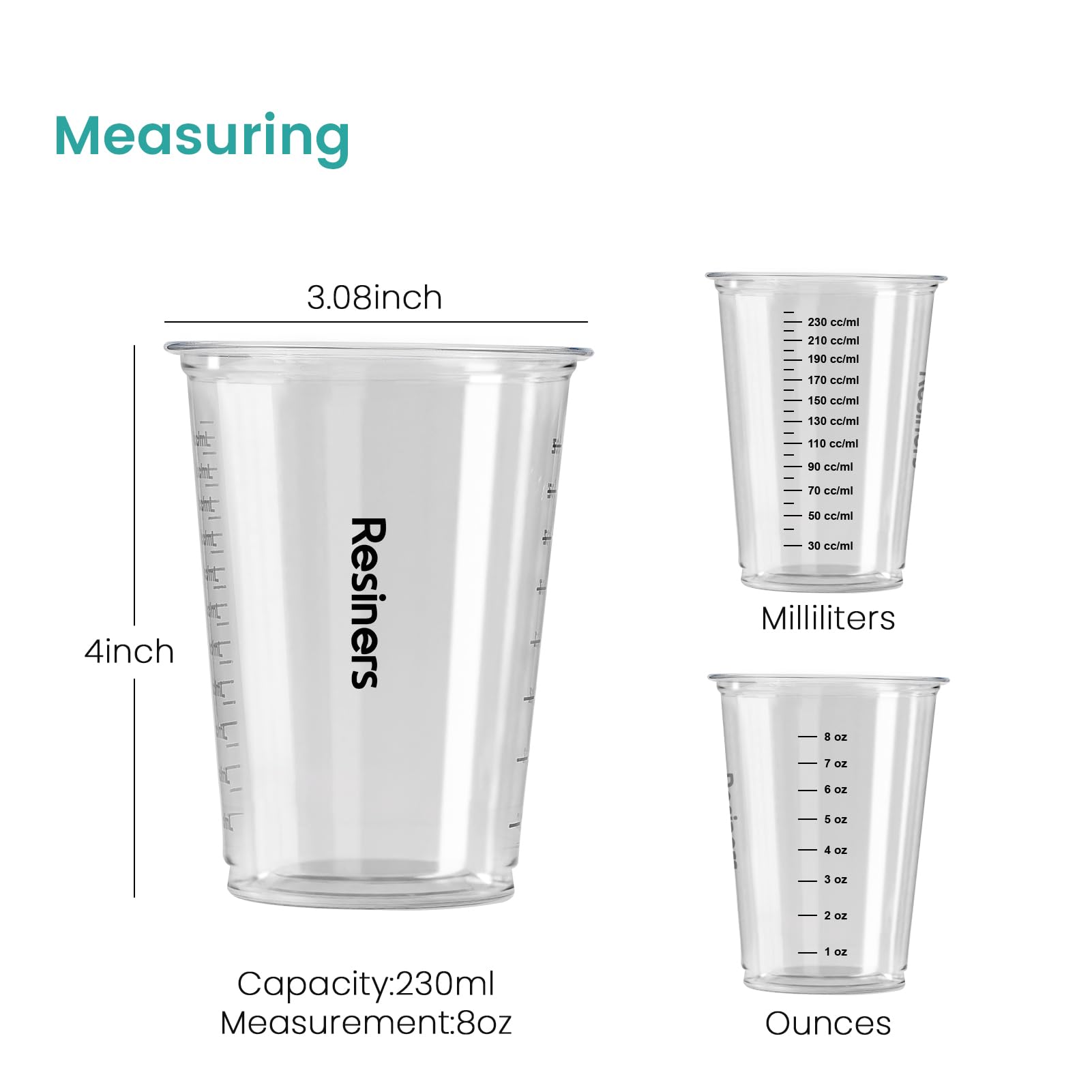Resiners® Disposable Epoxy Resin Plastic Measuring Mixing Cups with Wooden Stir Sticks