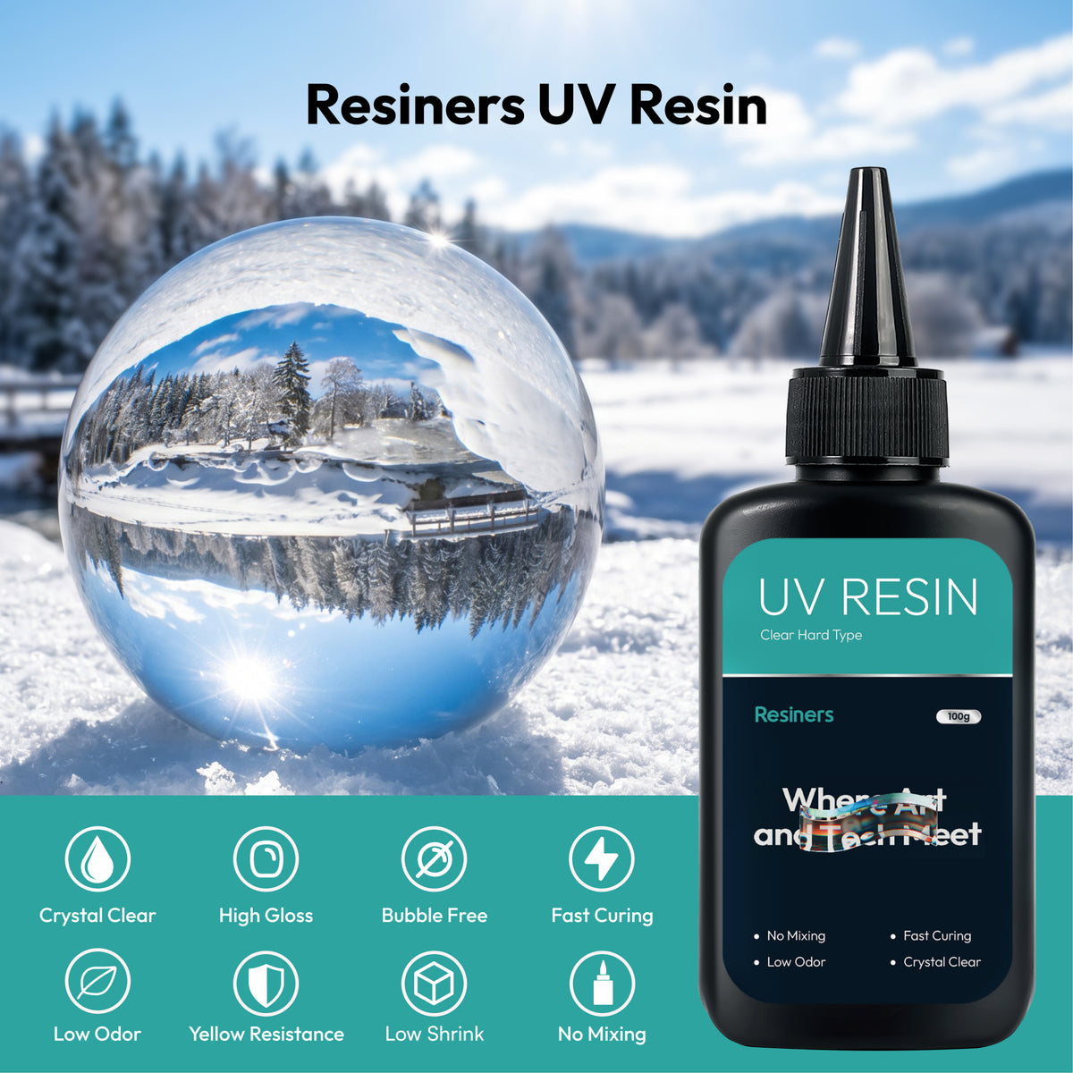 Resiners® 100g UV Resin & 12PCS Shrink Paper Kit for DIY Crafting & Casting