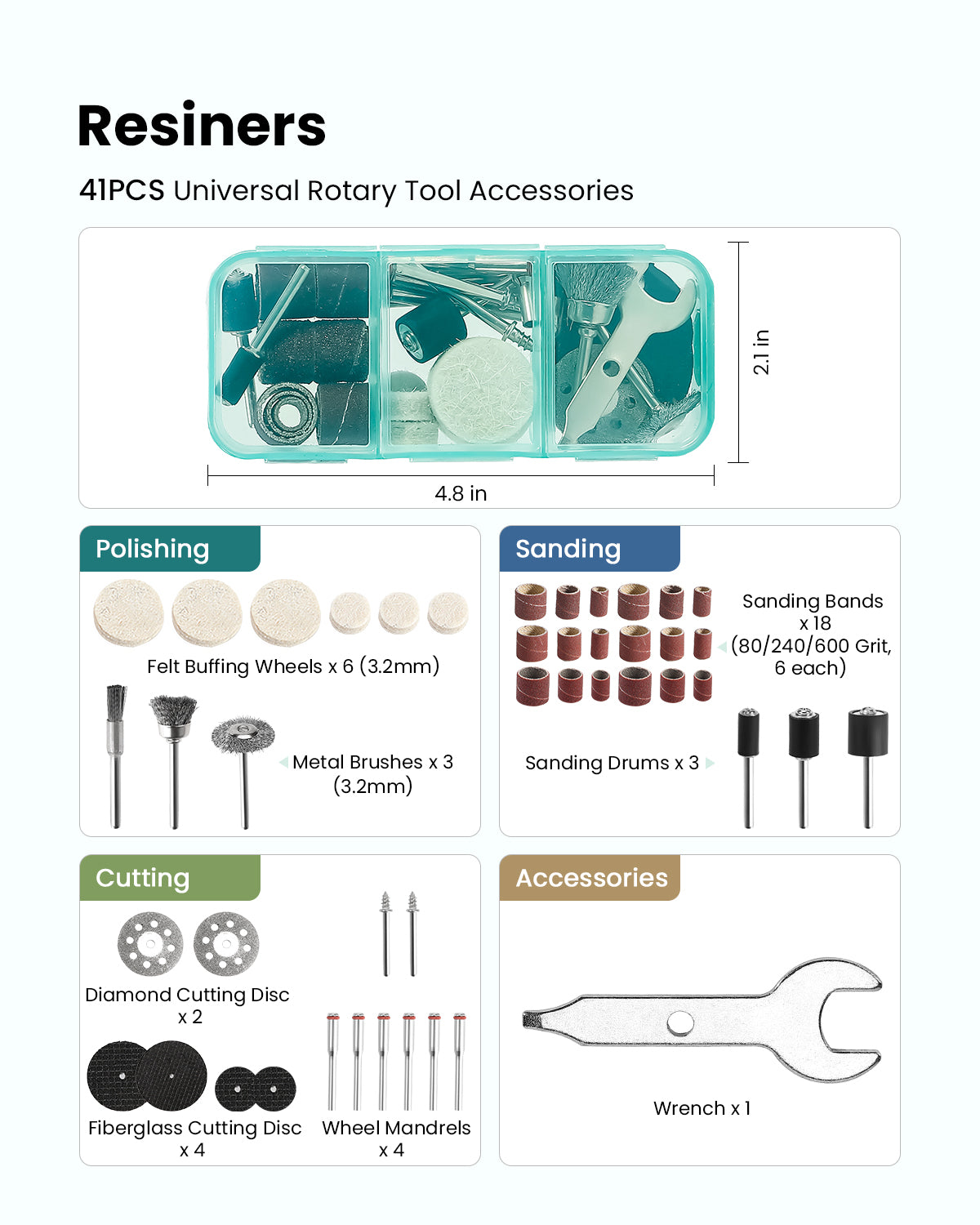 Resiners® 41pcs Rotary Tool Accessories Kit Universal 3.2mm Diameter Shanks