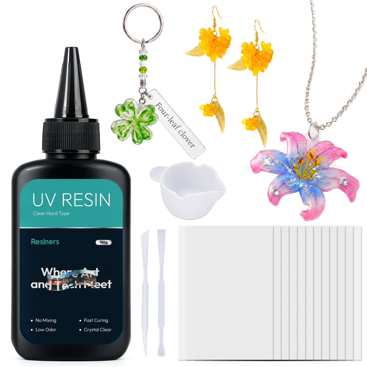 Resiners® 100g UV Resin & 12PCS Shrink Paper Kit for DIY Crafting & Casting
