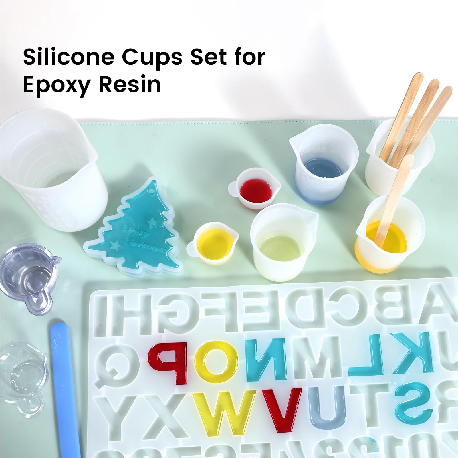 Woohome 38 Pcs Epoxy Resin Tools Kit, Silicone Mold Tool Included 5 Pcs Resin Measuring Cup, Silicone Mixing Cups, Silicone Scraper, Silicone Stick, S