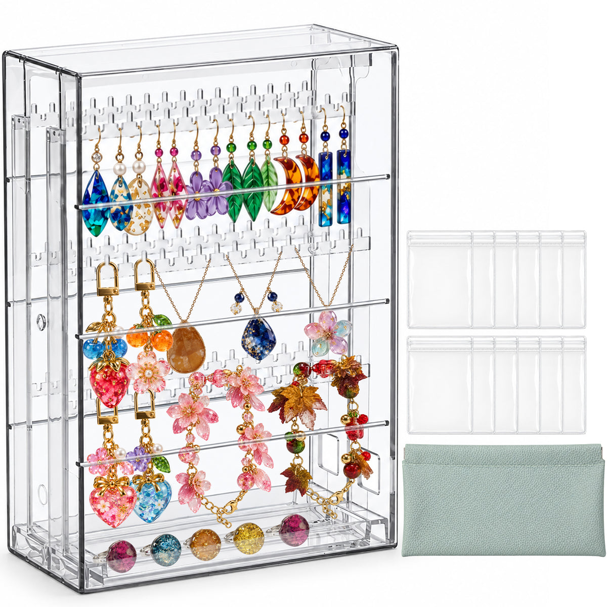Resiners® 96-Slot Clear Resin Jewelry Organizer & PVC Bags & Pouch
