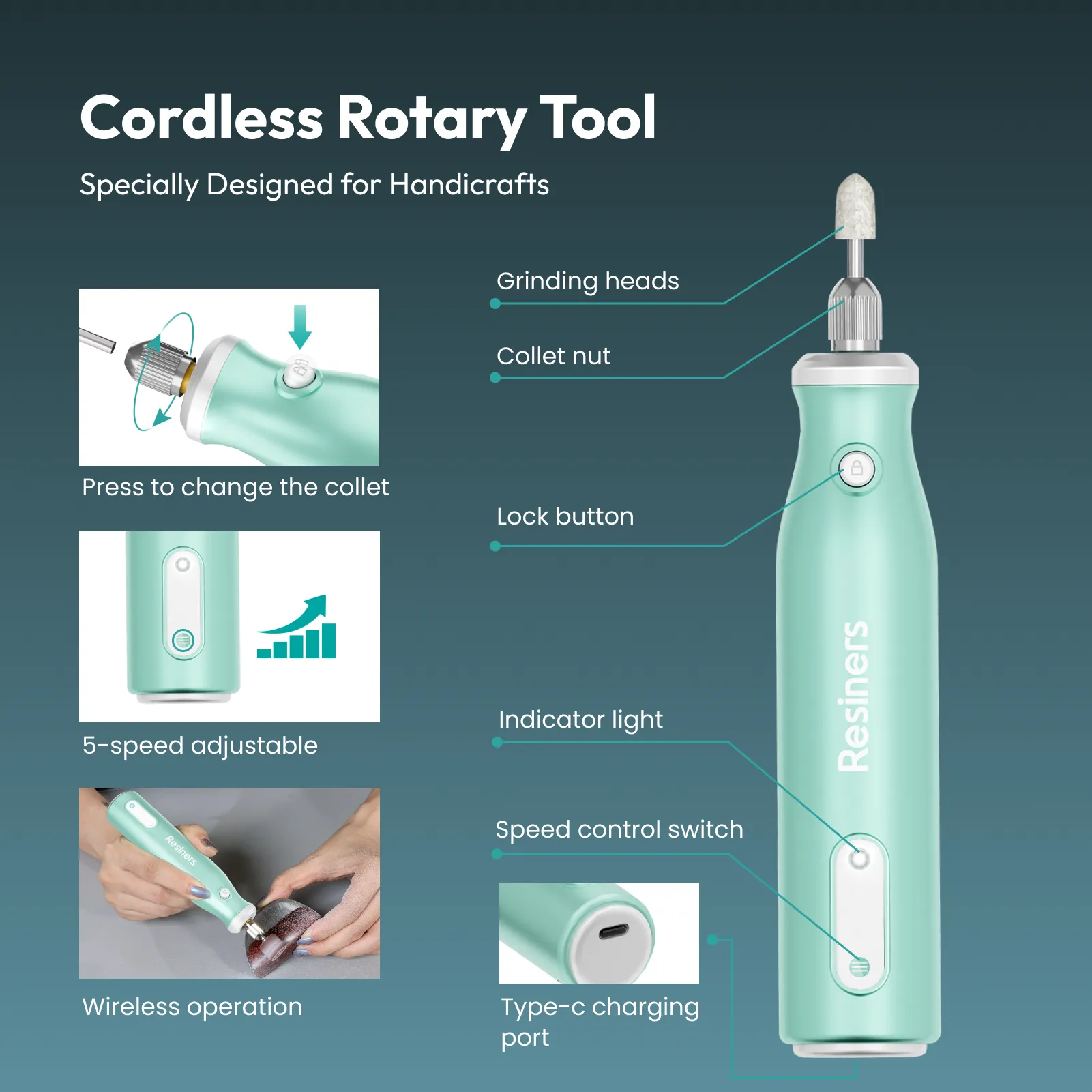 Resiners® Cordless Rotary Tool Kit for Resin Drilling and Polishing