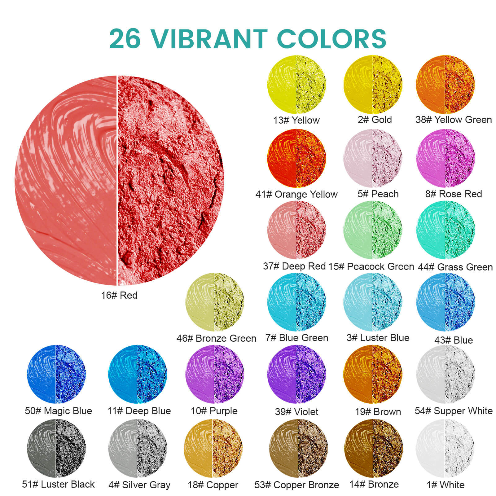 Mica Powder | Set of 30 Colors | 0.18 oz Jars