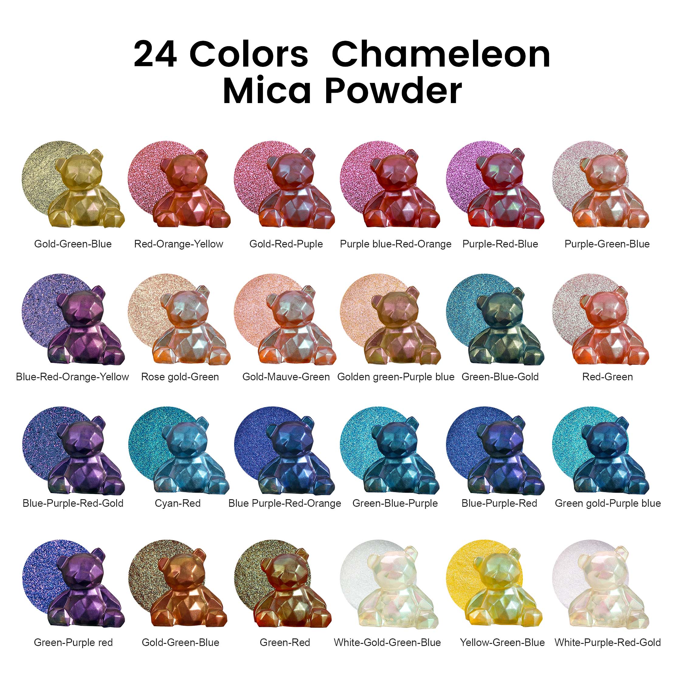 Resiners® 24 Colors Chameleon Mica Powder Set - 0.175oz(5g)/Bottle