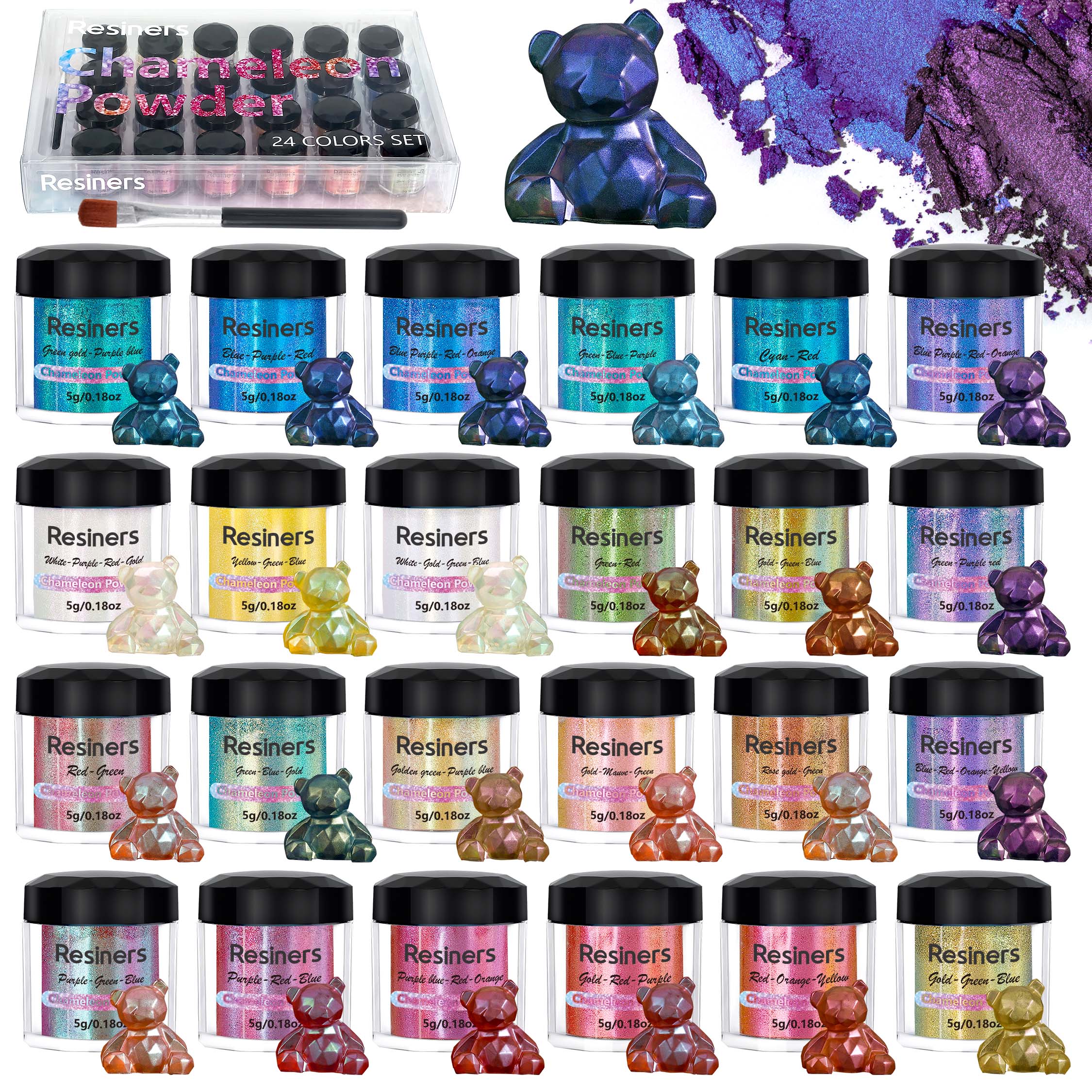 Resiners® 24 Colors Chameleon Mica Powder Set - 0.175oz(5g)/Bottle