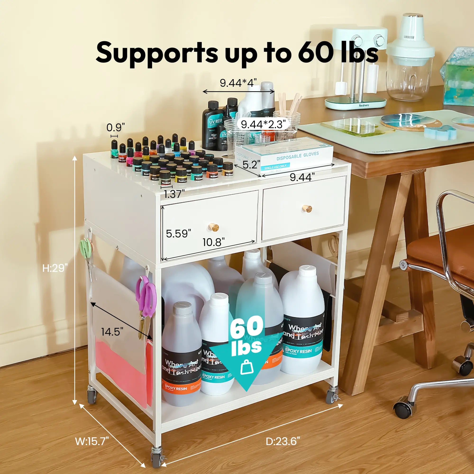 Resiners Resin Craft Organizer Cart with Wheels