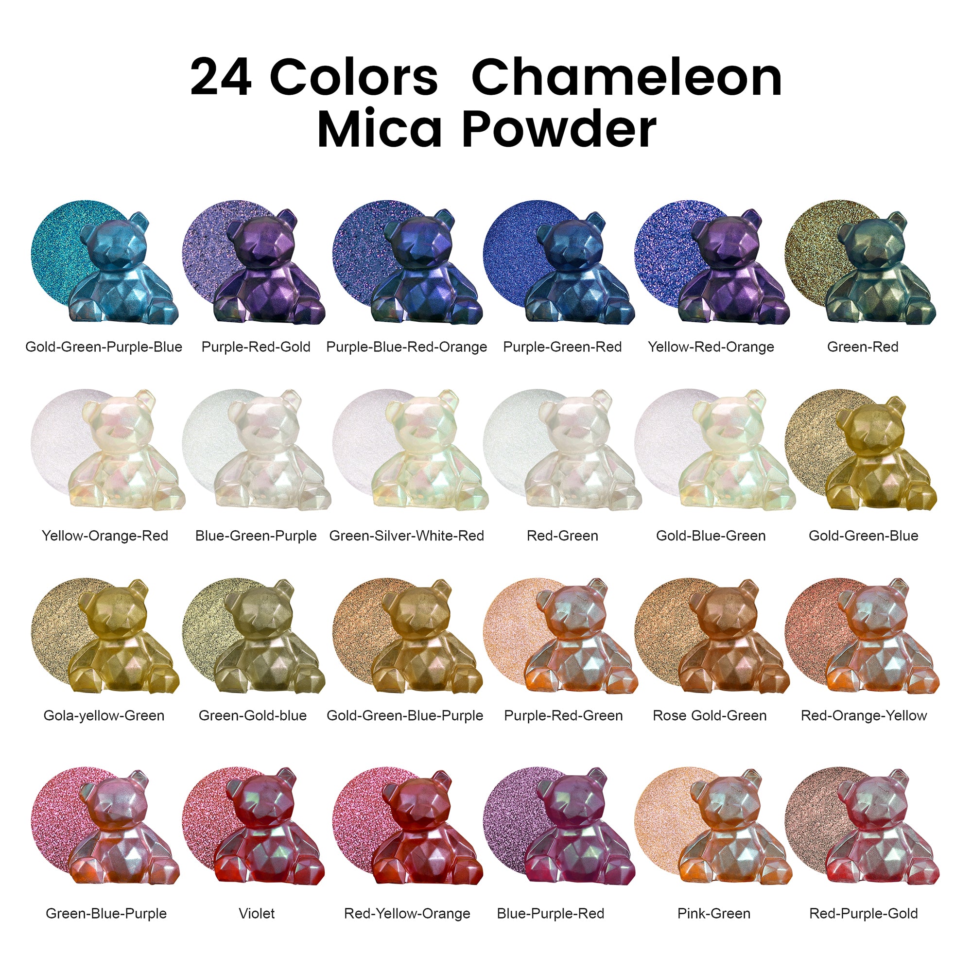 Resiners® 24 Colors Chameleon Mica Powder Set - 0.1oz(3g)/Bottle