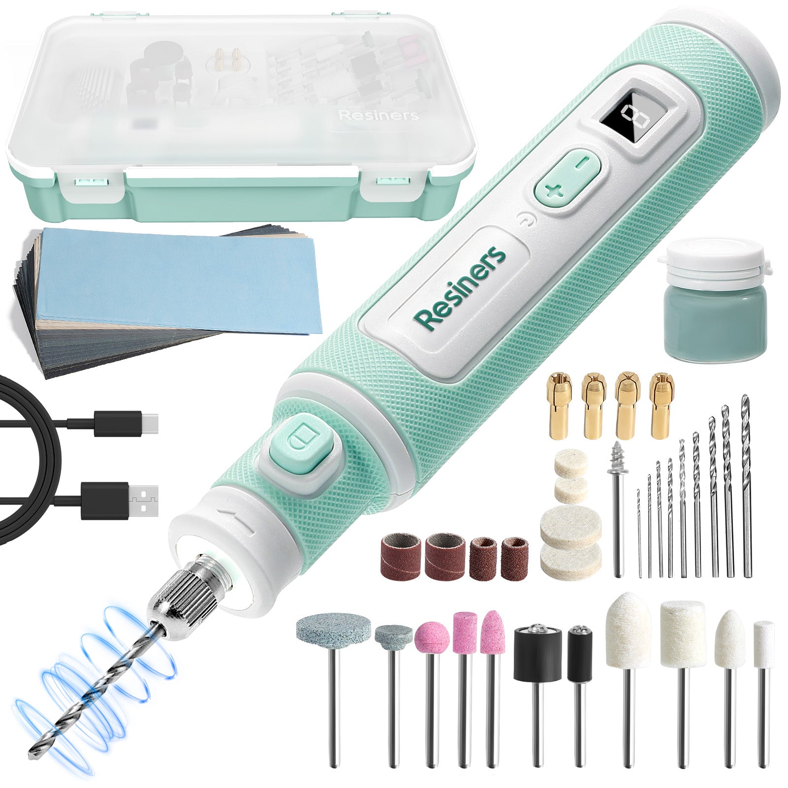 Resiners® Cordless Rotary Tool Kit for Resin Drilling and Polishing