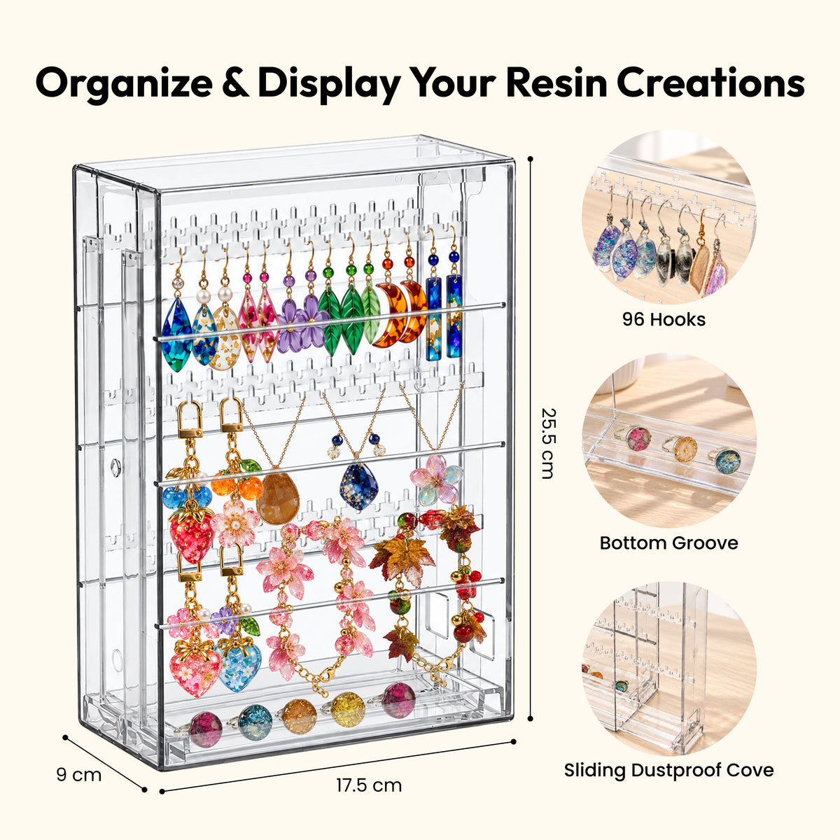 Resiners® 96-Slot Clear Resin Jewelry Organizer & PVC Bags & Pouch