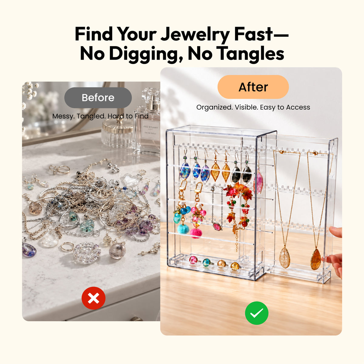 Resiners® 96-Slot Clear Resin Jewelry Organizer & PVC Bags & Pouch