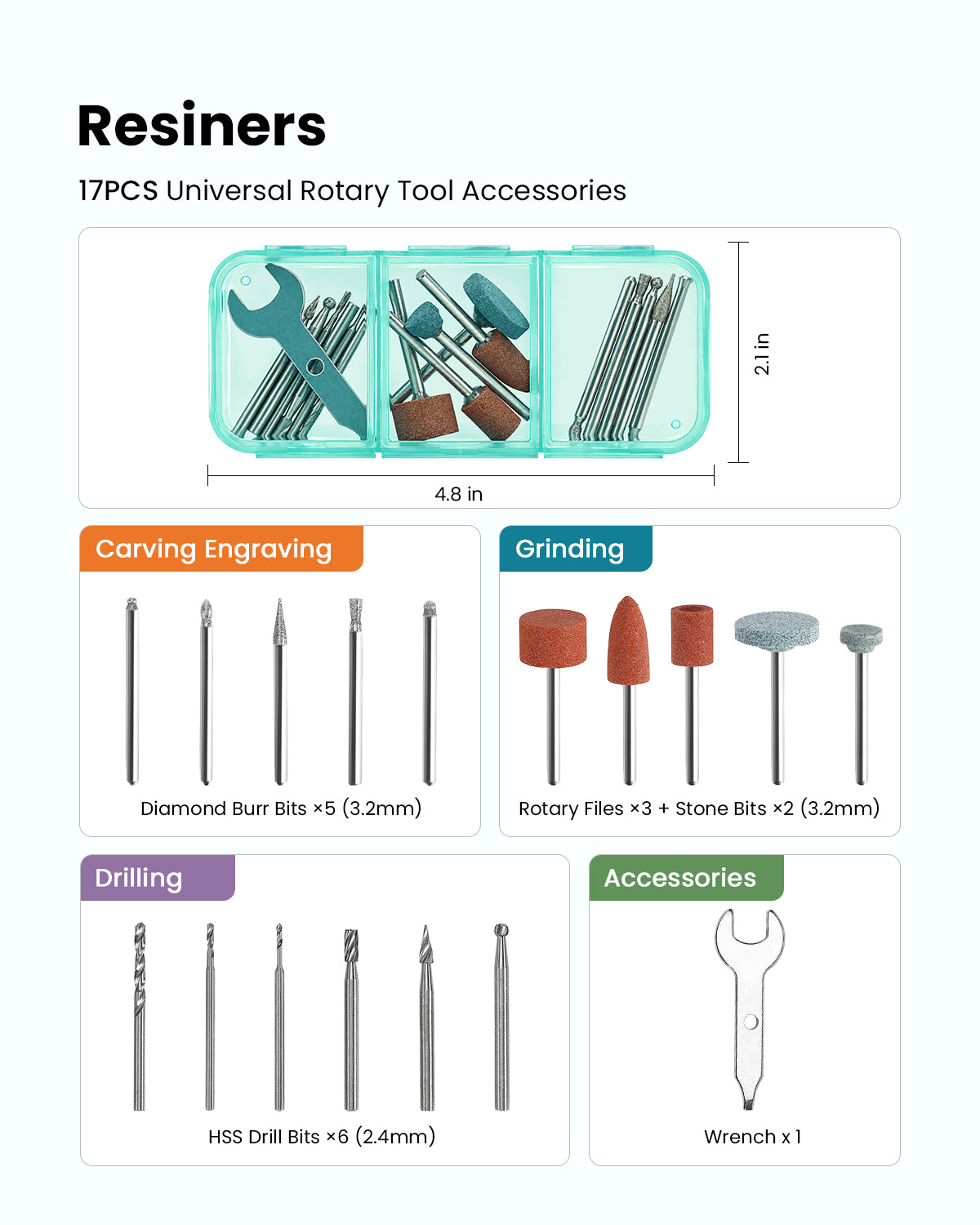 Resiners® 17PCS Rotary Tool Bit Kit for Carving, Grinding & Drilling