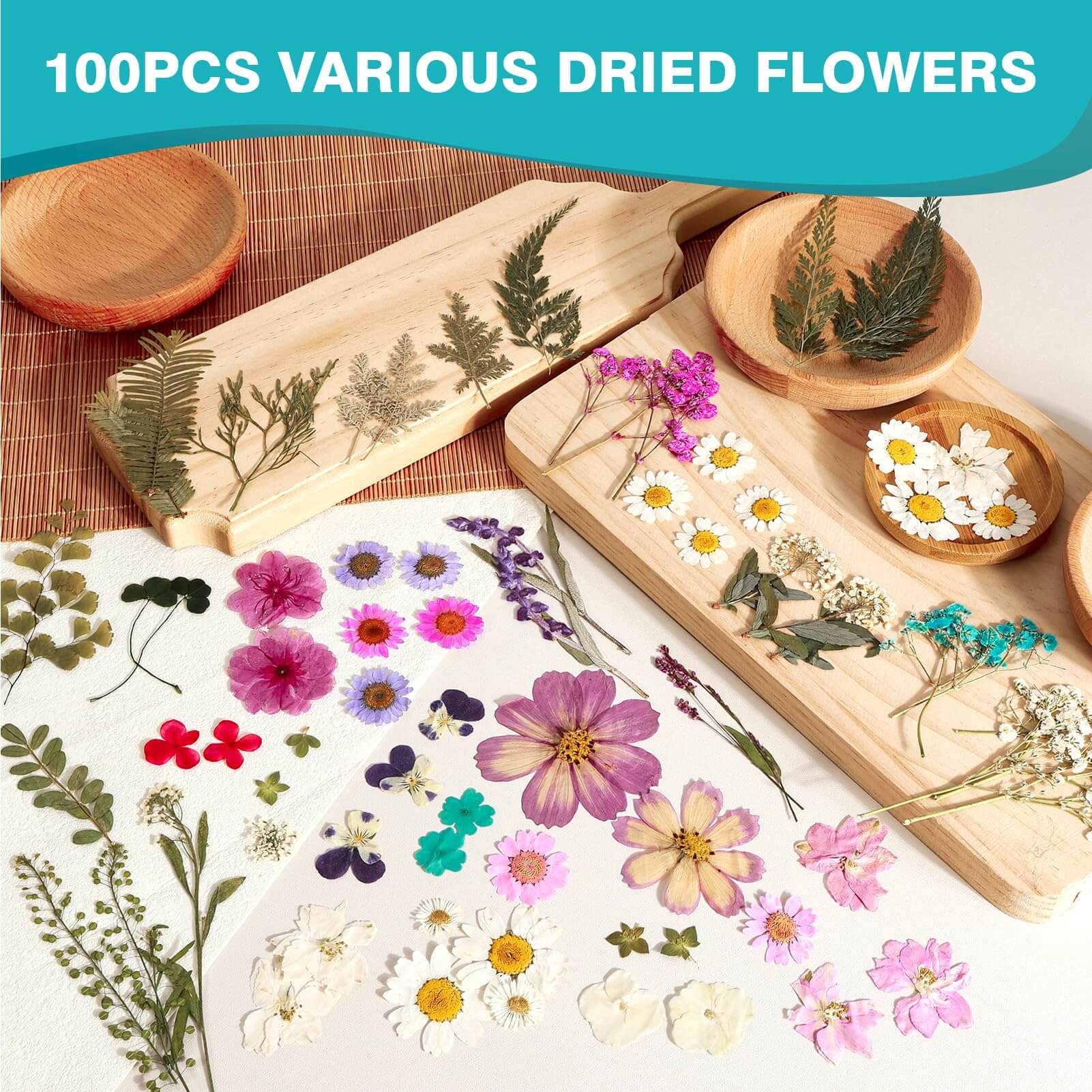 BIHRTC 100PCS Dried Flowers for Resin Real Dry Flower Natural Pressed Died  Leaves Sunflowers Chrysanthemum Resin Flowers Small Colorful Pressed