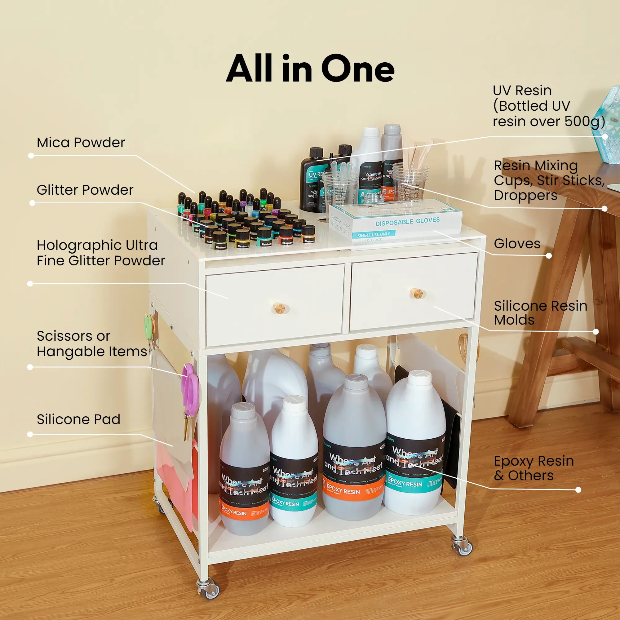 Resiners Resin Craft Organizer Cart with Wheels